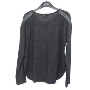 NWT I.N.C. Heathered Black Jersey Knit Beaded Long Sleeve Fleece Top Women's S